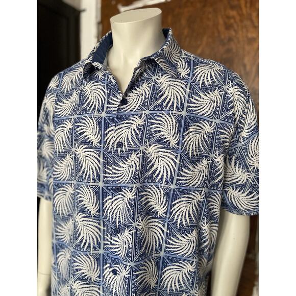 NAT NAST Blue Tropical Palms Button Down Silk Shirt sz XL - Picture 2 of 10